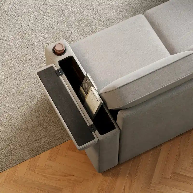Divano letto modulare a L con contenitore e porta di ricarica | Beige / Grigio / Nero | Posti a sedere 3-4