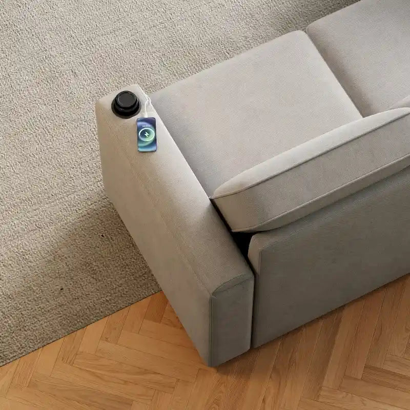 Divano letto modulare a L con contenitore e porta di ricarica | Beige / Grigio / Nero | Posti a sedere 3-4