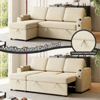 Divano letto modulare a L con contenitore e porta di ricarica | Beige / Grigio / Nero | Posti a sedere 3-4