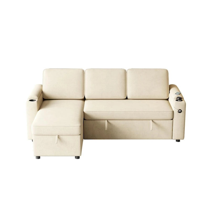 Divano letto modulare a L con contenitore e porta di ricarica | Beige / Grigio / Nero | Posti a sedere 3-4