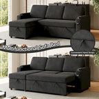 Divano letto modulare a L con contenitore e porta di ricarica | Beige / Grigio / Nero | Posti a sedere 3-4