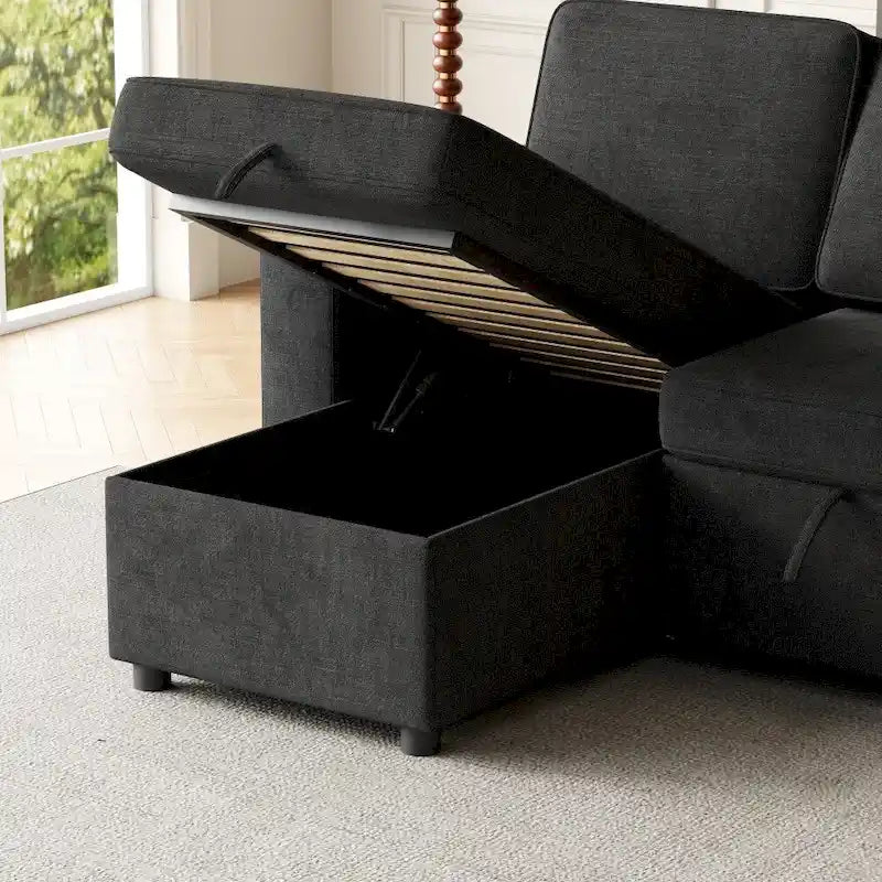 Divano letto modulare a L con contenitore e porta di ricarica | Beige / Grigio / Nero | Posti a sedere 3-4