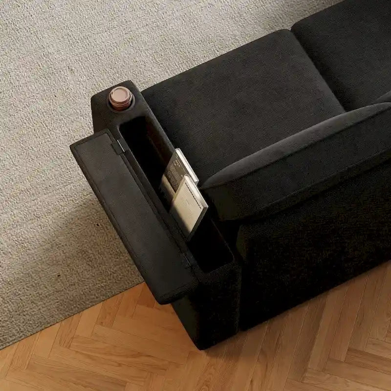 Divano letto modulare a L con contenitore e porta di ricarica | Beige / Grigio / Nero | Posti a sedere 3-4