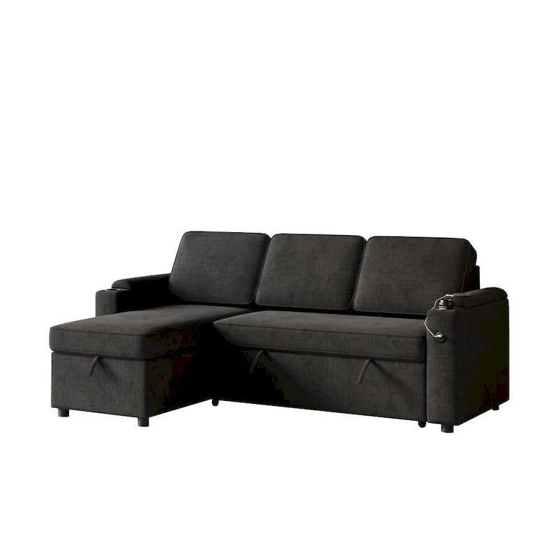 Divano letto modulare a L con contenitore e porta di ricarica | Beige / Grigio / Nero | Posti a sedere 3-4