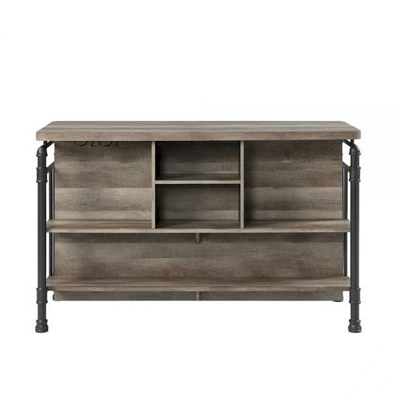 Isola da Cucina 59" con 2 Ripiani, Marrone e Grigio, Top in Legno, Fissa