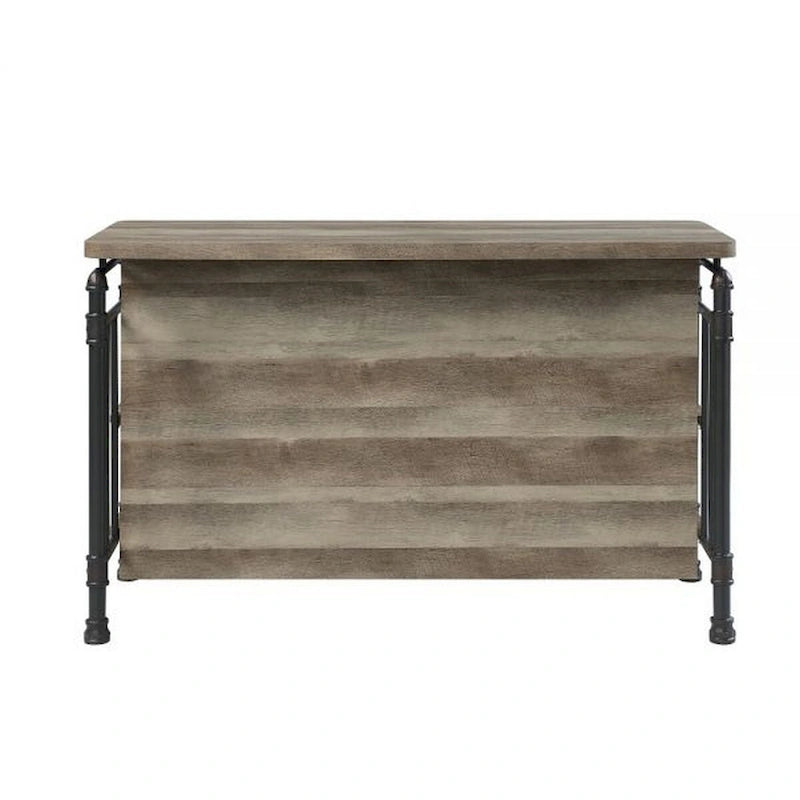 Isola da Cucina 59" con 2 Ripiani, Marrone e Grigio, Top in Legno, Fissa