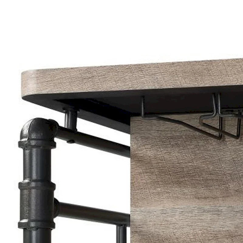 Isola da Cucina 59" con 2 Ripiani, Marrone e Grigio, Top in Legno, Fissa