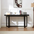 Consolle Nera/Naturale, Piano in MDF e Gambe in Legno di Gomma, Tavolo d'Ingresso da 150 cm