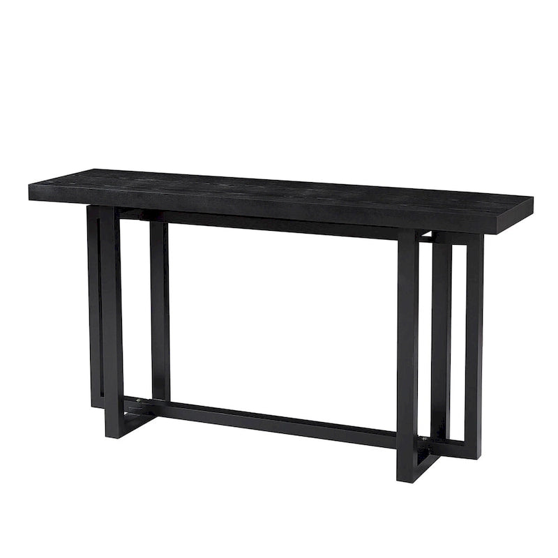 Consolle Nera/Naturale, Piano in MDF e Gambe in Legno di Gomma, Tavolo d'Ingresso da 150 cm