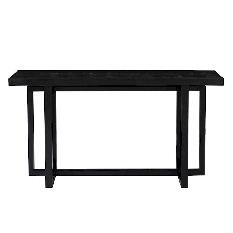 Consolle Nera/Naturale, Piano in MDF e Gambe in Legno di Gomma, Tavolo d'Ingresso da 150 cm