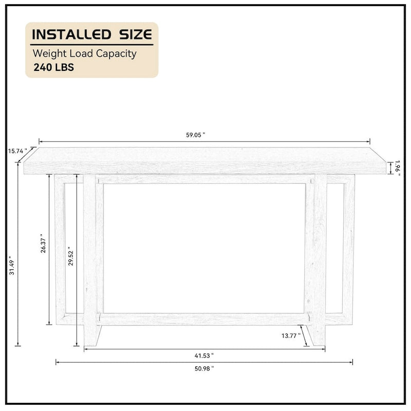 Consolle Nera/Naturale, Piano in MDF e Gambe in Legno di Gomma, Tavolo d'Ingresso da 150 cm