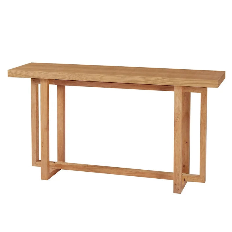 Consolle Nera/Naturale, Piano in MDF e Gambe in Legno di Gomma, Tavolo d'Ingresso da 150 cm