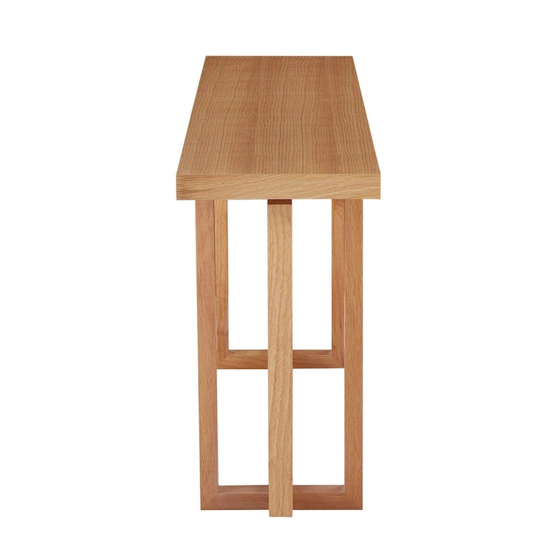 Consolle Nera/Naturale, Piano in MDF e Gambe in Legno di Gomma, Tavolo d'Ingresso da 150 cm
