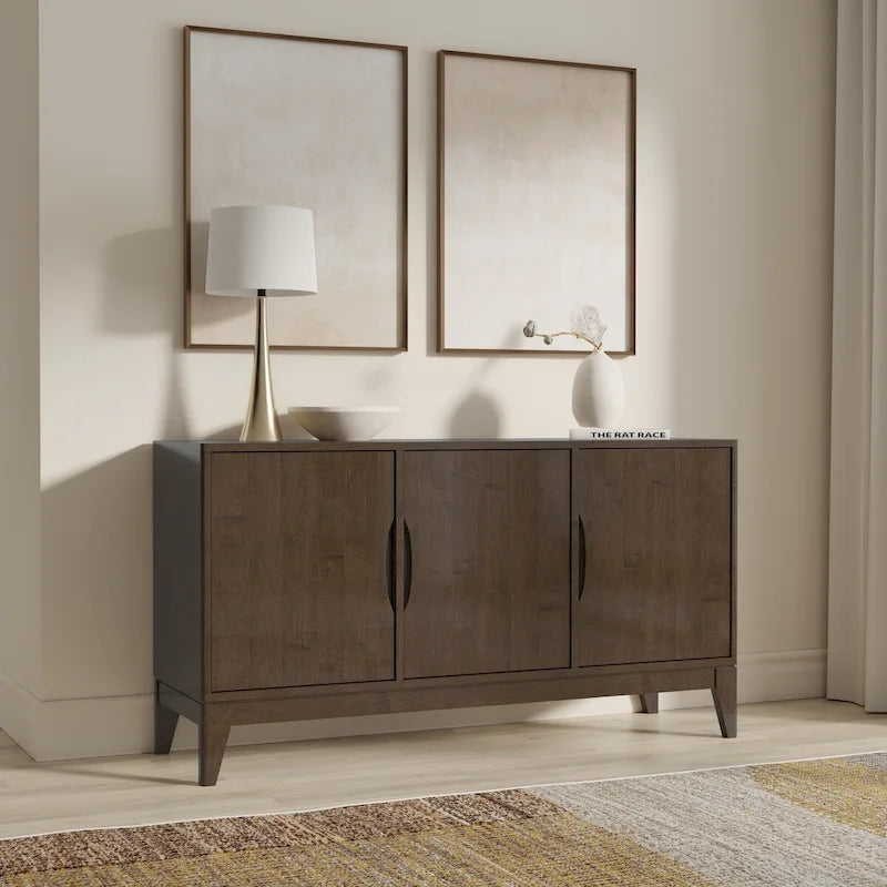 Mobile Credenza a 3 Ante Noce, Stile Mid-Century Moderno