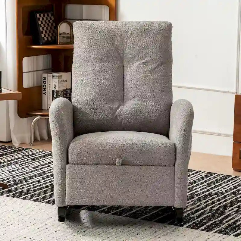 Sedia a Dondolo Imbottita High-Back Grigio/Beige con Poggiapiedi e Tasca Laterale, Posto Singolo