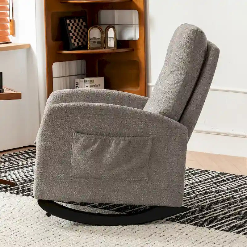 Sedia a Dondolo Imbottita High-Back Grigio/Beige con Poggiapiedi e Tasca Laterale, Posto Singolo