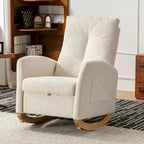 Sedia a Dondolo Imbottita High-Back Grigio/Beige con Poggiapiedi e Tasca Laterale, Posto Singolo