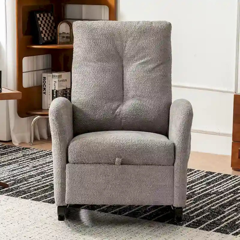 Sedia a Dondolo Imbottita High-Back Grigio/Beige con Poggiapiedi e Tasca Laterale, Posto Singolo