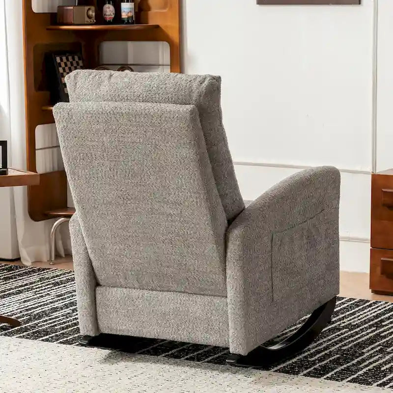 Sedia a Dondolo Imbottita High-Back Grigio/Beige con Poggiapiedi e Tasca Laterale, Posto Singolo