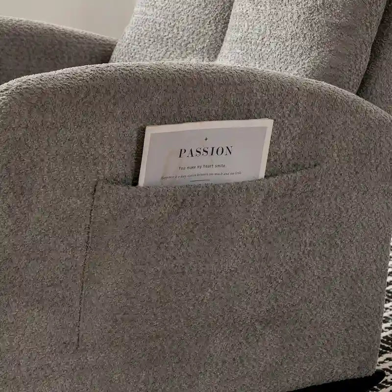 Sedia a Dondolo Imbottita High-Back Grigio/Beige con Poggiapiedi e Tasca Laterale, Posto Singolo