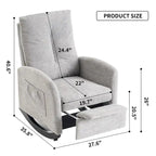 Sedia a Dondolo Imbottita High-Back Grigio/Beige con Poggiapiedi e Tasca Laterale, Posto Singolo