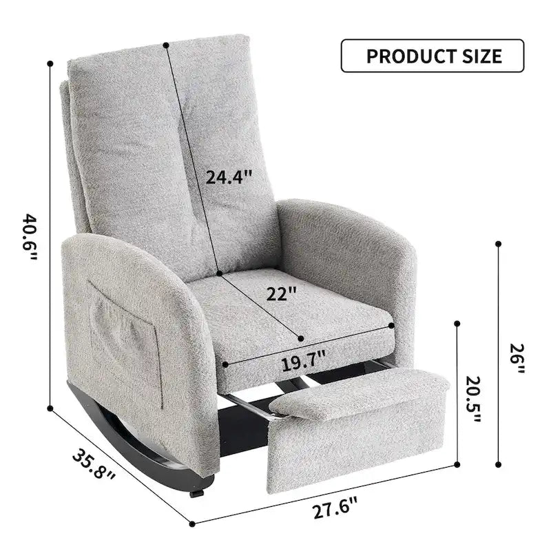 Sedia a Dondolo Imbottita High-Back Grigio/Beige con Poggiapiedi e Tasca Laterale, Posto Singolo