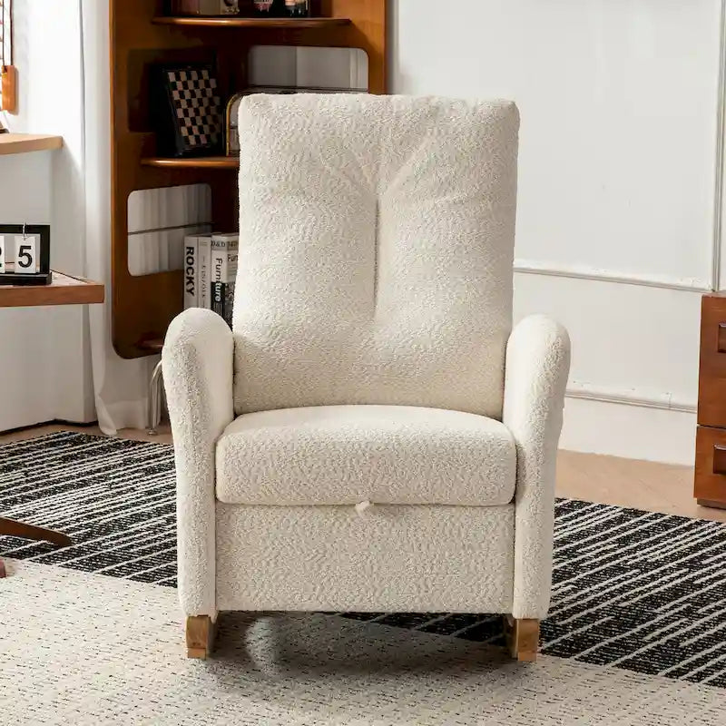 Sedia a Dondolo Imbottita High-Back Grigio/Beige con Poggiapiedi e Tasca Laterale, Posto Singolo