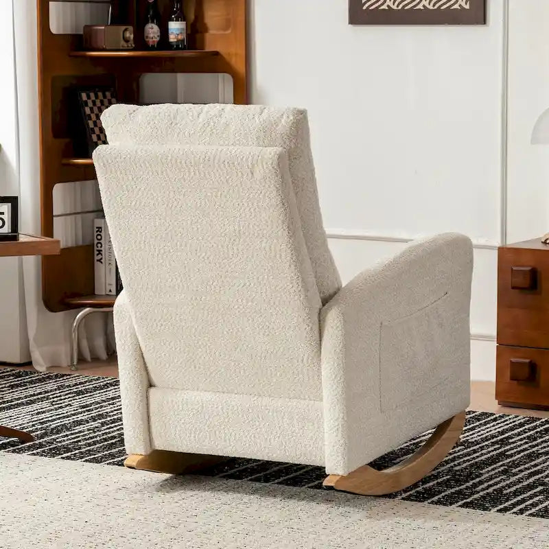 Sedia a Dondolo Imbottita High-Back Grigio/Beige con Poggiapiedi e Tasca Laterale, Posto Singolo