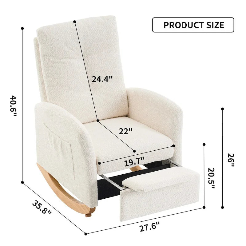Sedia a Dondolo Imbottita High-Back Grigio/Beige con Poggiapiedi e Tasca Laterale, Posto Singolo
