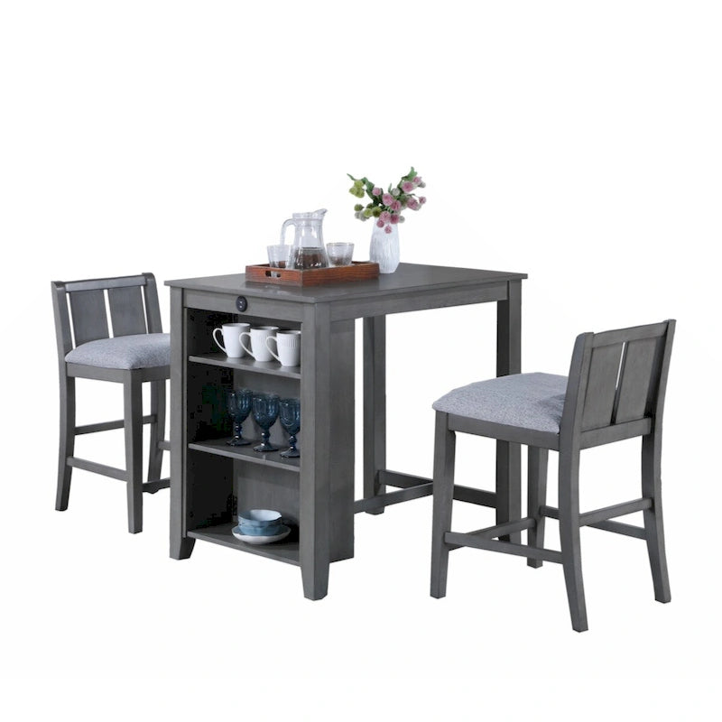 Set da pranzo alto bancone per 2, grigio/bianco, con ripiani portaoggetti