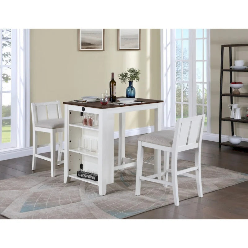 Set da pranzo alto bancone per 2, grigio/bianco, con ripiani portaoggetti