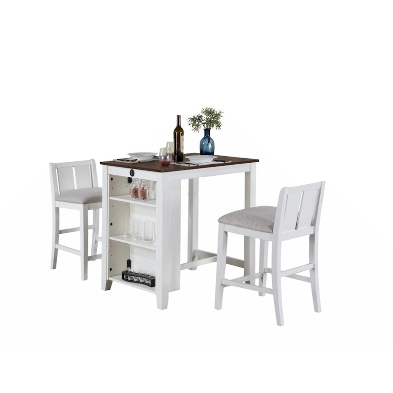 Set da pranzo alto bancone per 2, grigio/bianco, con ripiani portaoggetti