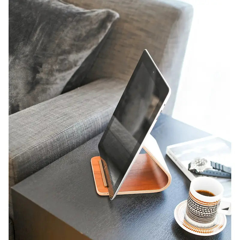 Supporto per tablet in legno, singolo dispositivo, frassino/noce, L14×P12×A11,5 cm