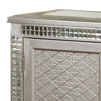 Credenza Buffet Consolle color Champagne, piano in vetro, inserti a specchio, 2 cassetti, 8 portabottiglie