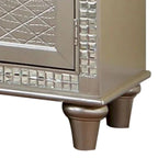 Credenza Buffet Consolle color Champagne, piano in vetro, inserti a specchio, 2 cassetti, 8 portabottiglie
