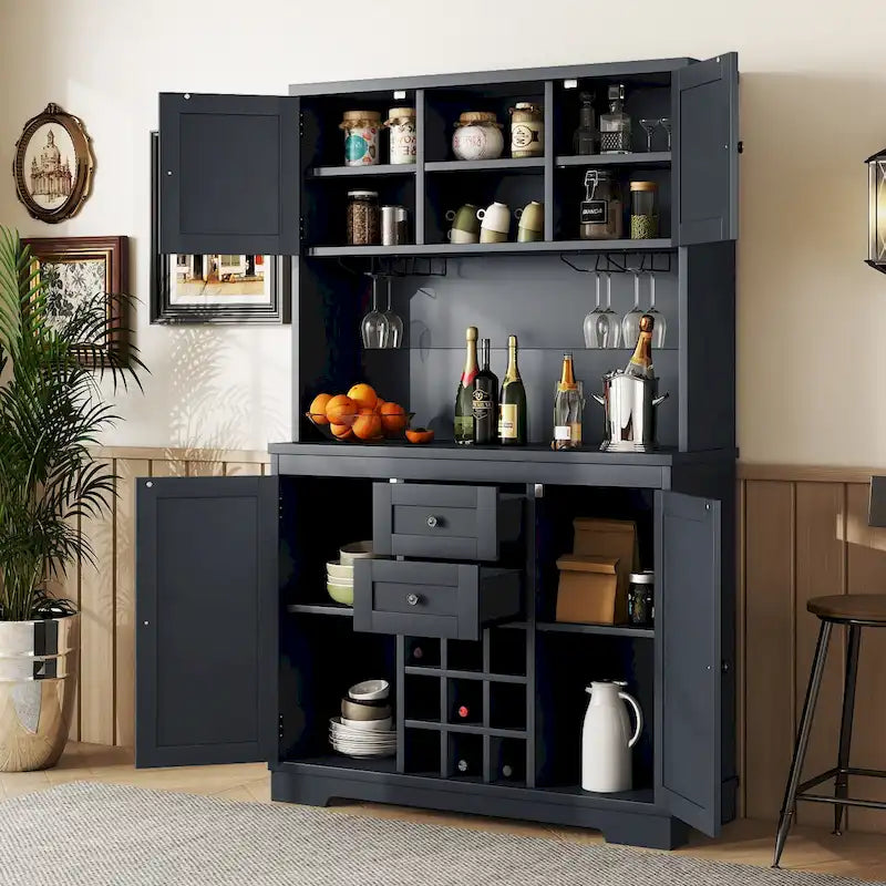 Mobile bar indipendente Off White/Blu/Marrone con portabottiglie