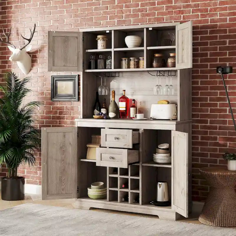 Mobile bar indipendente Off White/Blu/Marrone con portabottiglie