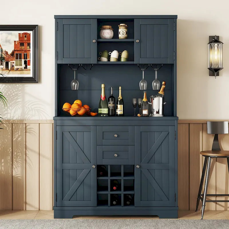Mobile bar indipendente Off White/Blu/Marrone con portabottiglie