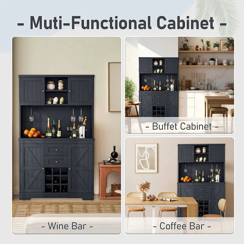 Mobile bar indipendente Off White/Blu/Marrone con portabottiglie