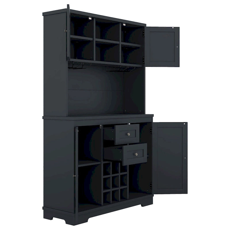 Mobile bar indipendente Off White/Blu/Marrone con portabottiglie