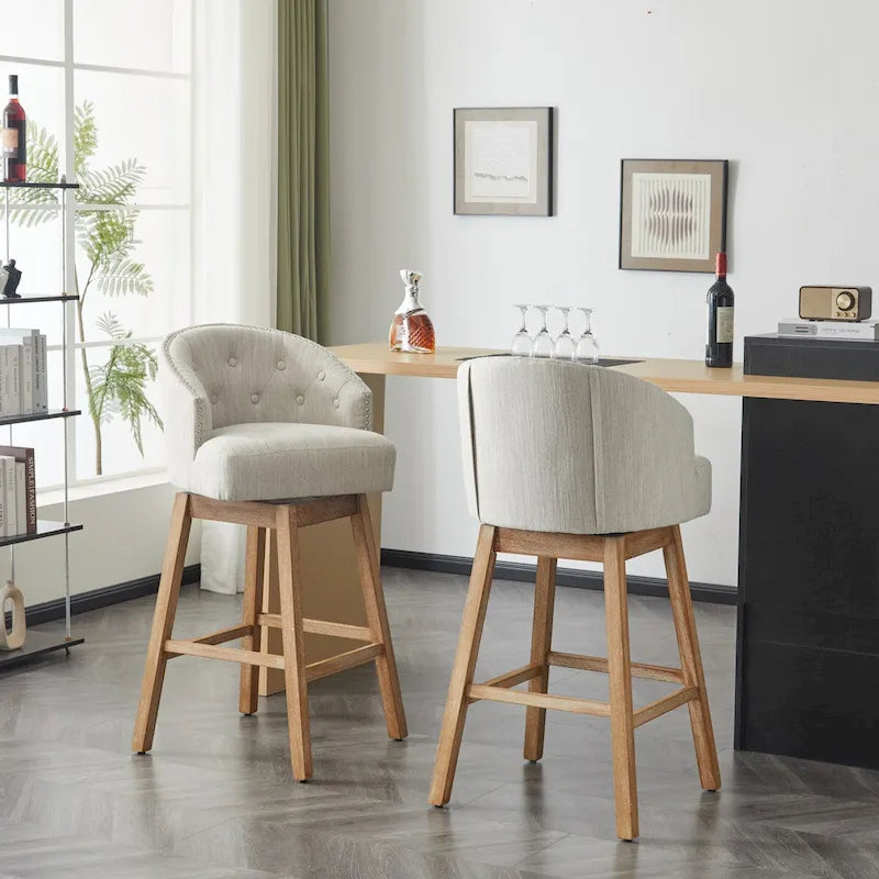 Set di 2 sgabelli da bar girevoli senza braccioli, Naturale e Beige / Nero e Beige / Wengé e Marrone, Altezza seduta 33,25"