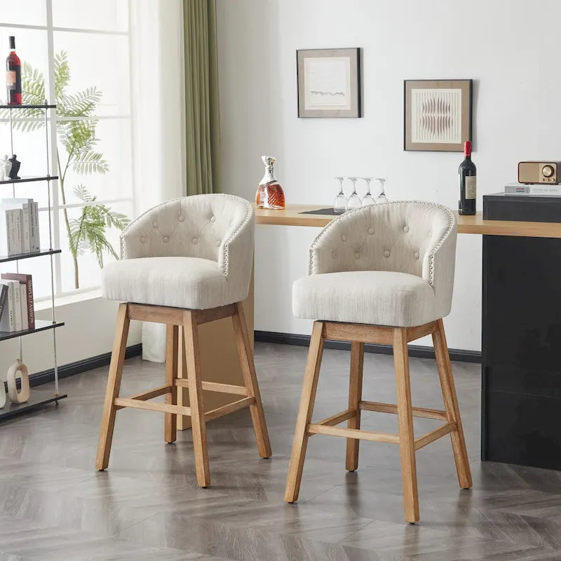 Set di 2 sgabelli da bar girevoli senza braccioli, Naturale e Beige / Nero e Beige / Wengé e Marrone, Altezza seduta 33,25"
