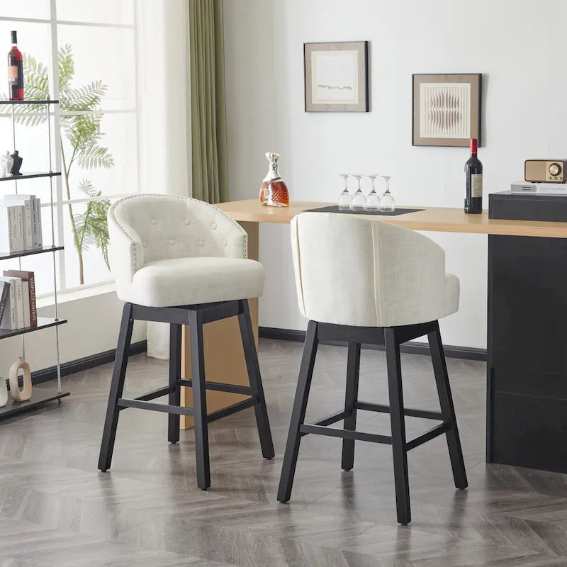 Set di 2 sgabelli da bar girevoli senza braccioli, Naturale e Beige / Nero e Beige / Wengé e Marrone, Altezza seduta 33,25"